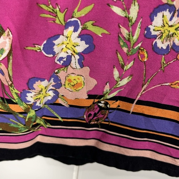 J. Jill Womens Tunic M Purple Pink Floral Print Contrast Border Pullover Rayon - Picture 10 of 13